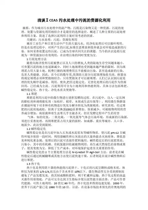 浅谈ⅠCEAS污水处理中污泥的资源化利用