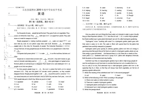 2019年山东省淄博市中考英语试卷(含答案与解析)
