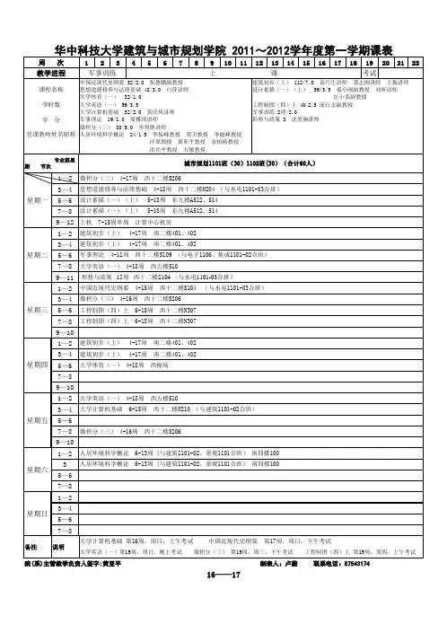 华中科技大学 建筑与城市规划学院 2011-2012学年度第一学期课表