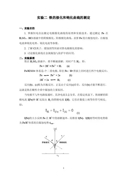 实验二铁的极化和钝化曲线的测定