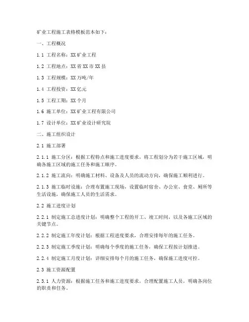 矿业工程施工表格模板范本