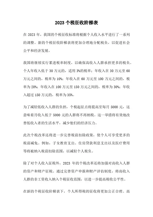 2023个税征收阶梯表