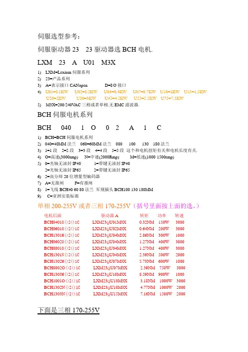 伺服选型参考