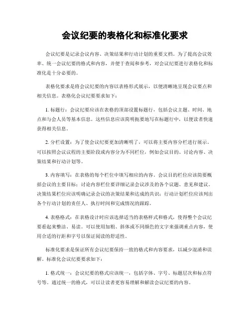 会议纪要的表格化和标准化要求
