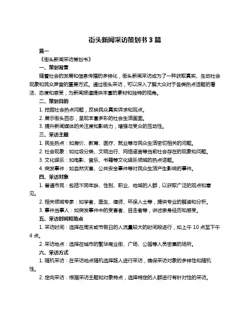 街头新闻采访策划书3篇