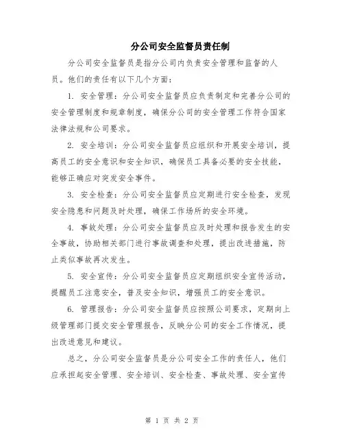 分公司安全监督员责任制