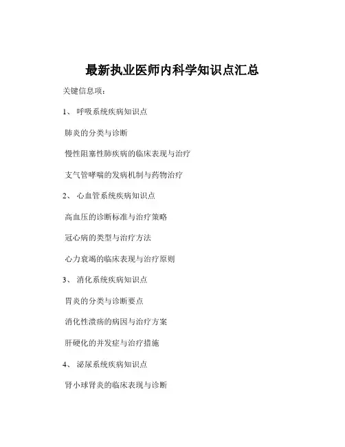最新执业医师内科学知识点汇总