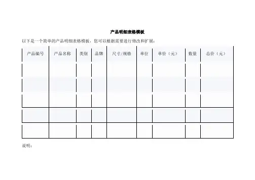 产品明细表格模板