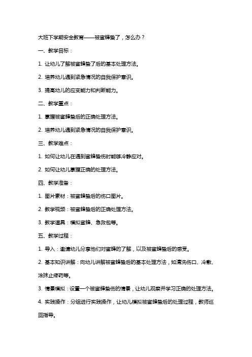 大班下学期安全教育被蜜蜂蛰了,怎么办？教案反思