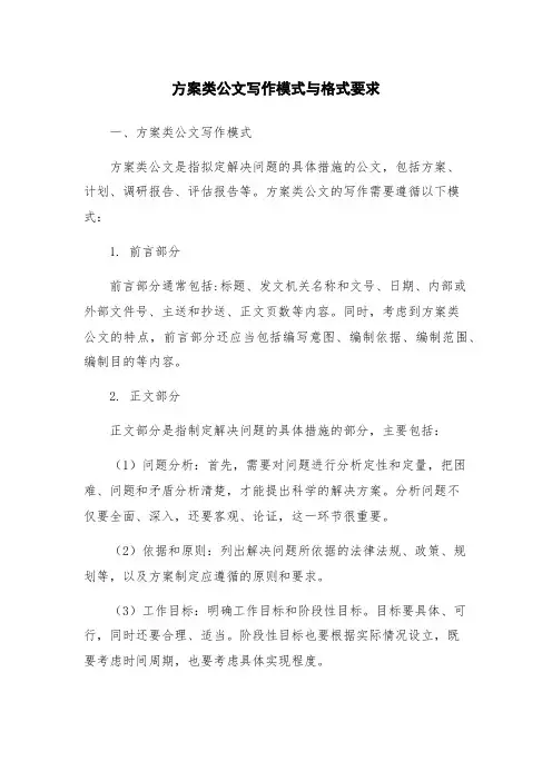 方案类公文写作模式与格式要求