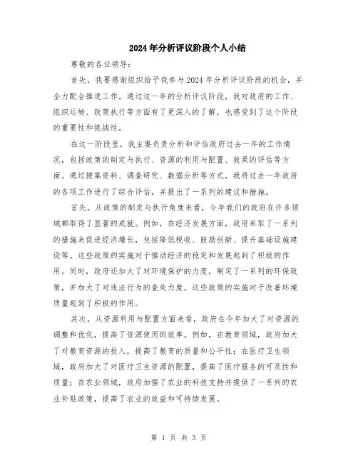 2024年分析评议阶段个人小结