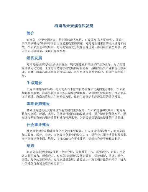 海南岛未来规划和发展