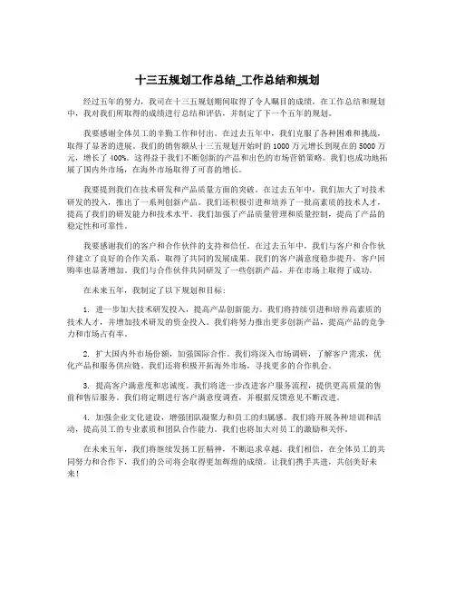十三五规划工作总结_工作总结和规划