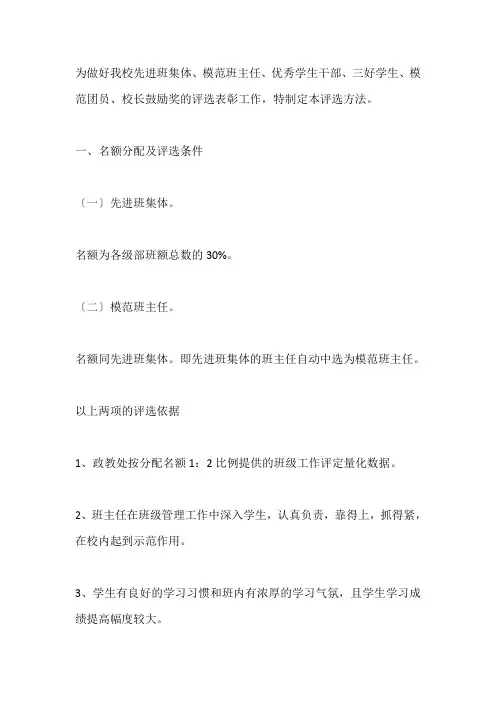 关于“评优树先”工作的评选办法