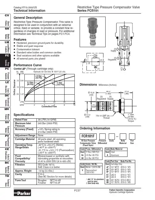 Parker Hannifin 产品目录：限流类型压力补偿式阀门 FCR101 技术信息说明书