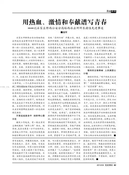 用热血、激情和奉献谱写青春——记石家庄桥西公安分局裕西派出所所长谢佳先进事迹