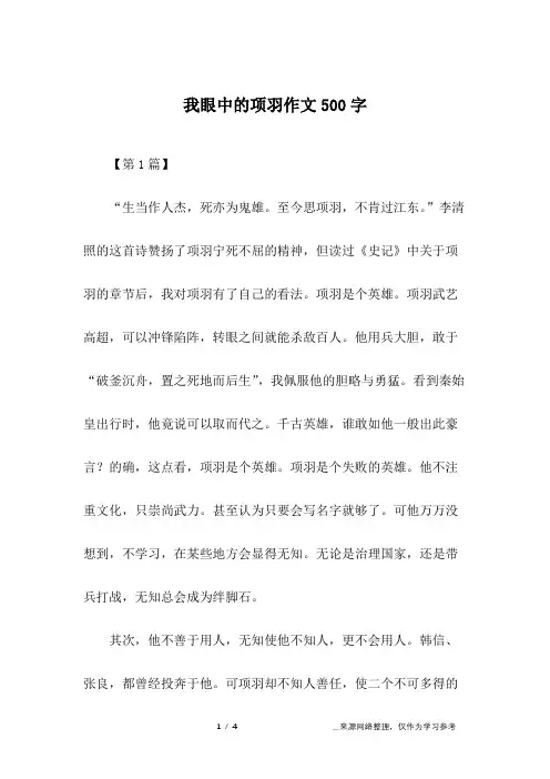 我眼中的项羽作文500字