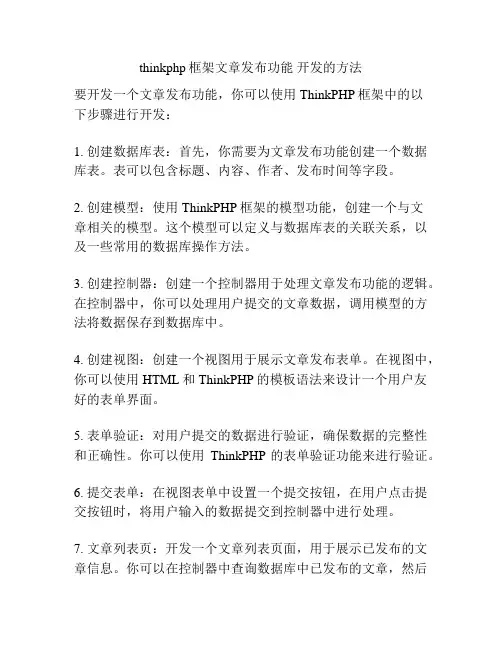 thinkphp框架文章发布功能 开发的方法