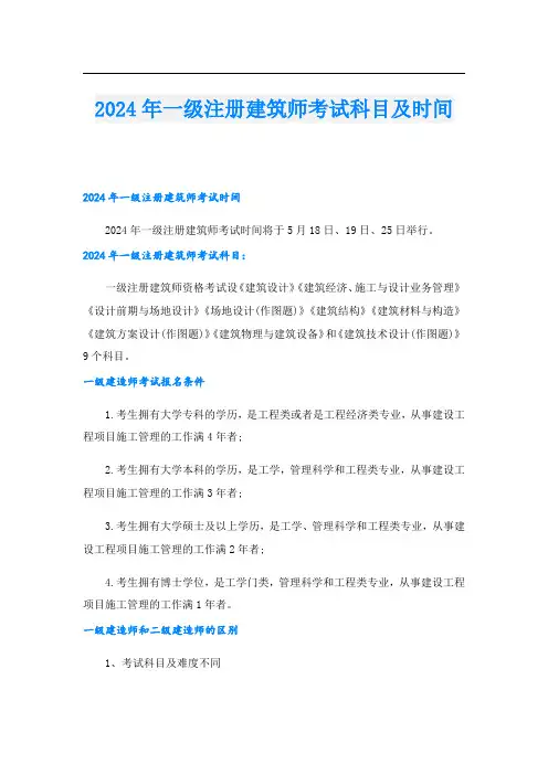 2024年一级注册建筑师考试科目及时间
