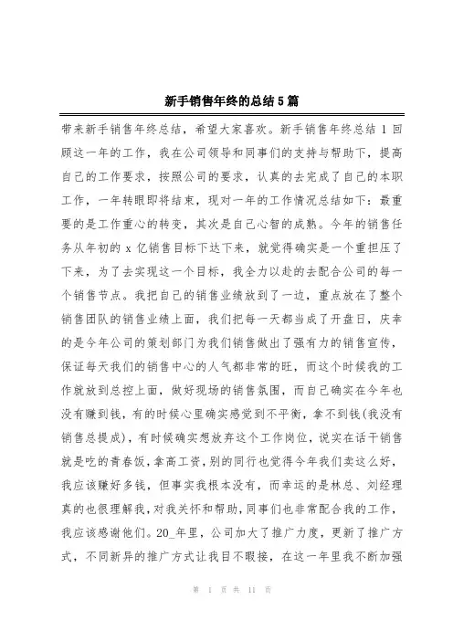 新手销售年终的总结5篇