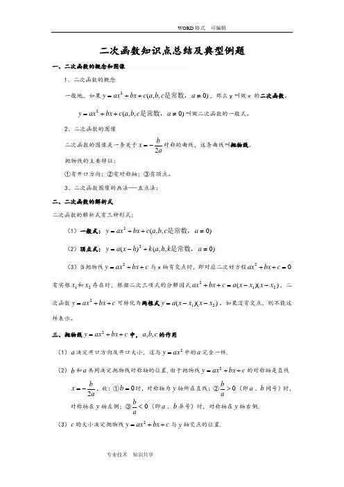 二次函数知识点总结和典型例题