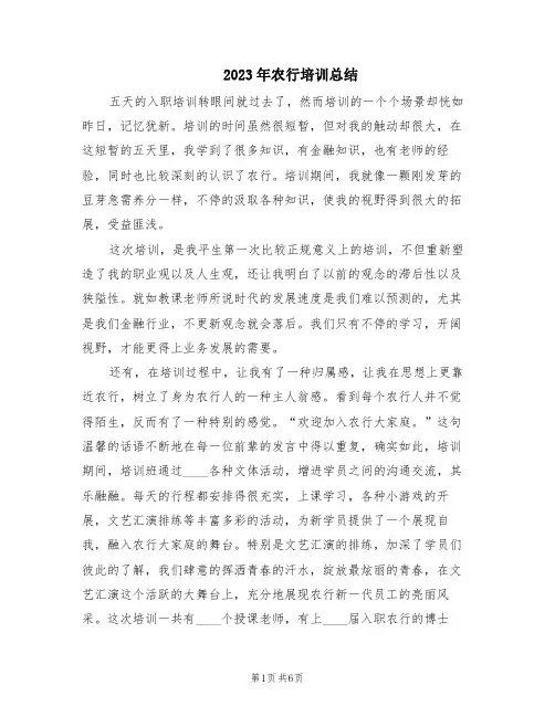 2023年农行培训总结(2篇)