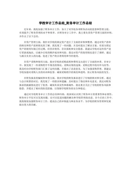 学校审计工作总结_财务审计工作总结
