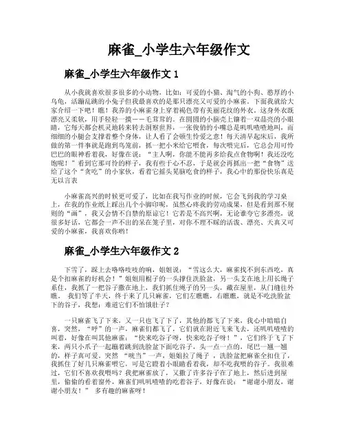 麻雀小学生六年级作文