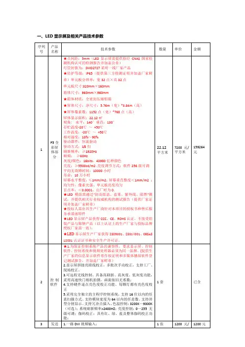 LED显示屏及相关产品技术参数