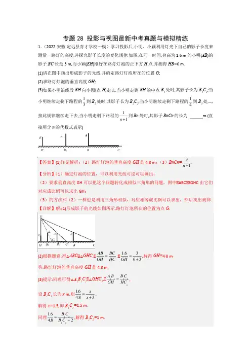 九年级数学下册常考点微专题提分精练(投影与视图最新中考真题与模拟精练(解析版)