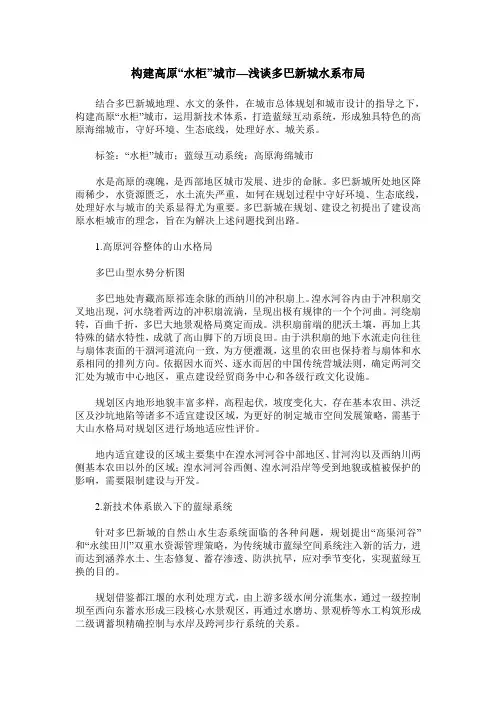 构建高原“水柜”城市—浅谈多巴新城水系布局