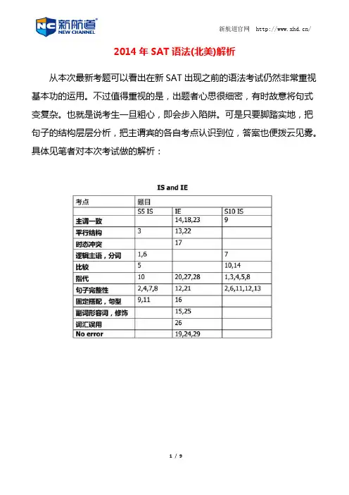 2014年SAT语法(北美)解析
