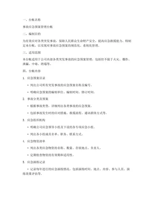 事故应急预案管理台帐