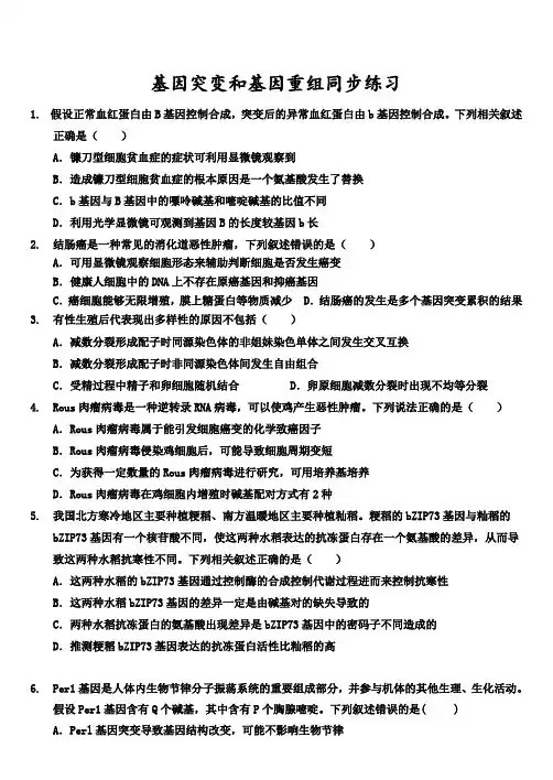 基因突变与基因重组同步练习 2023-2024学年高一下学期生物人教版(2019)生物必修2