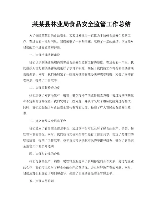 某某县林业局食品安全监管工作总结
