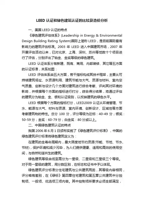 LEED认证和绿色建筑认证的比较及造价分析