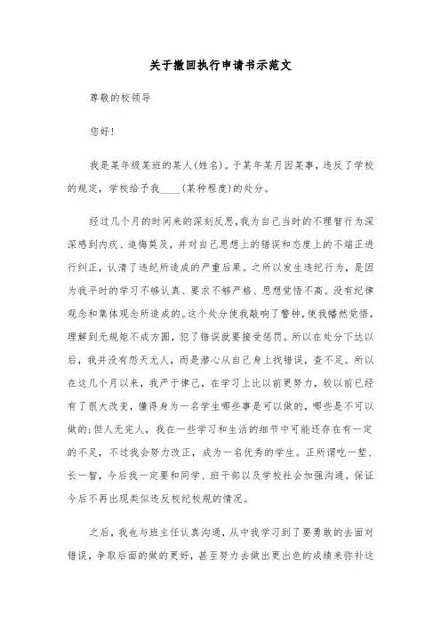 关于撤回执行申请书示范文（2篇）