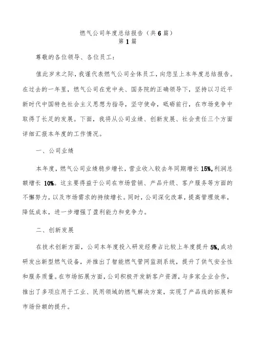 燃气公司年度总结报告(共6篇)