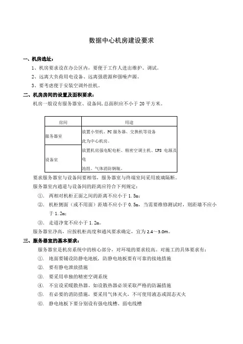 数据中心机房建设要求