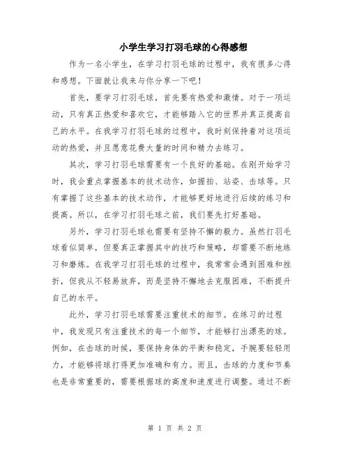 小学生学习打羽毛球的心得感想