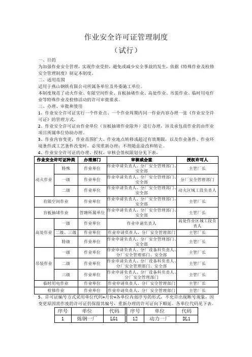 作业安全许可证管理制度