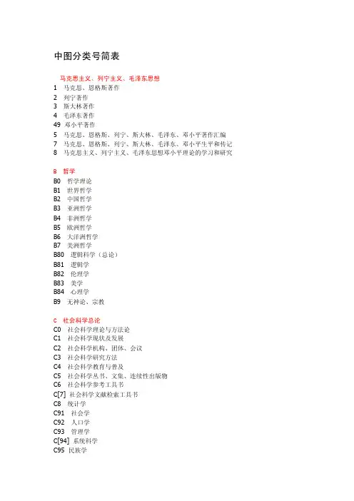 [最新]中图分类号简表