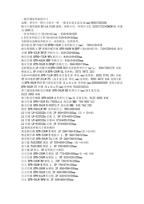 各种空调尺寸