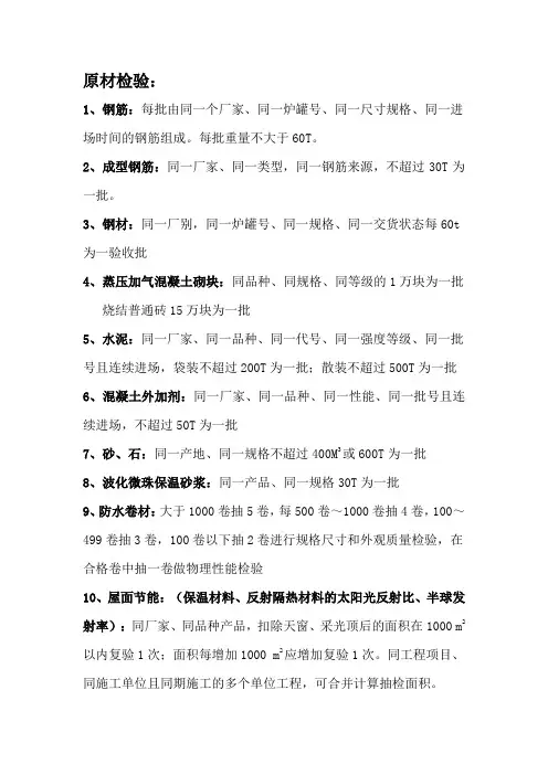 原材检验试验项目代表数量