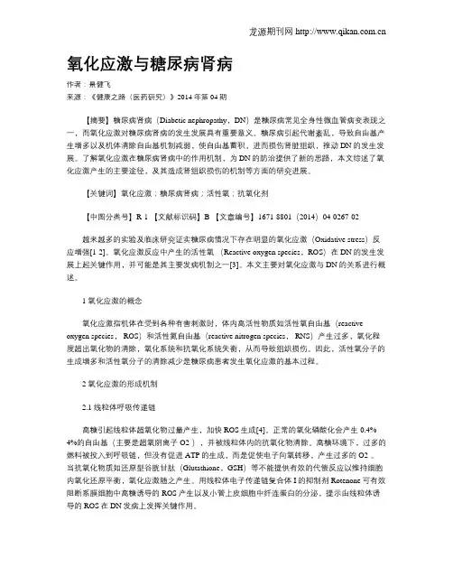 氧化应激与糖尿病肾病