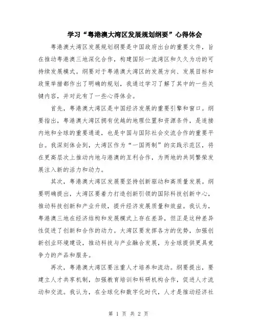 学习“粤港澳大湾区发展规划纲要”心得体会