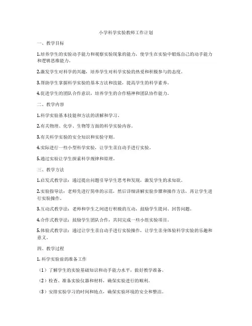 小学科学实验教师工作计划