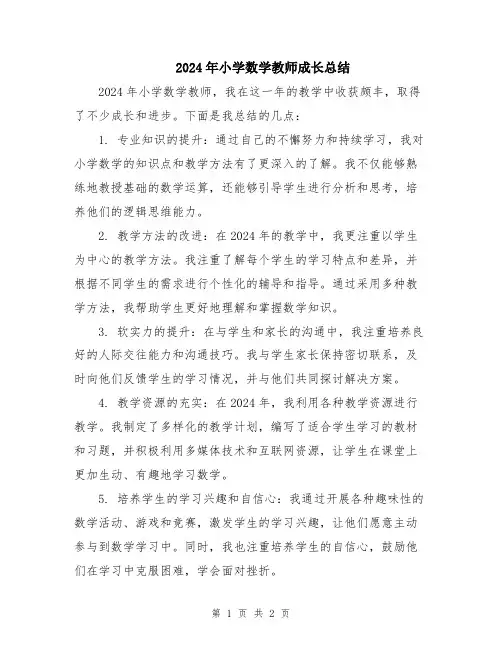 2024年小学数学教师成长总结