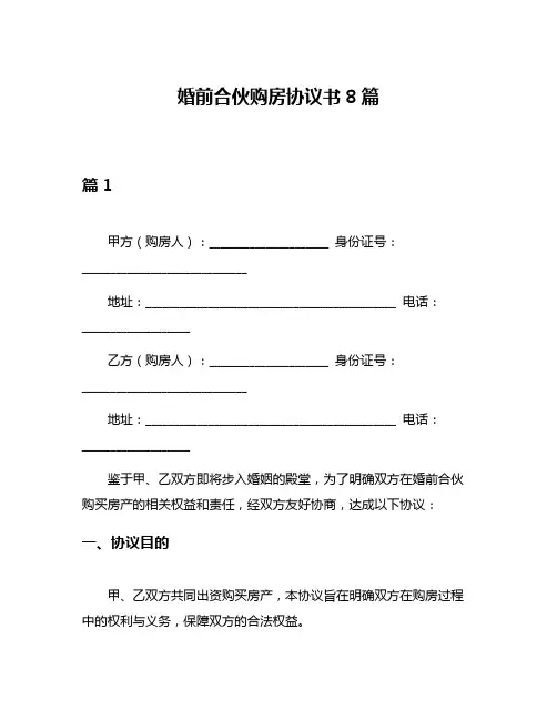 婚前合伙购房协议书8篇