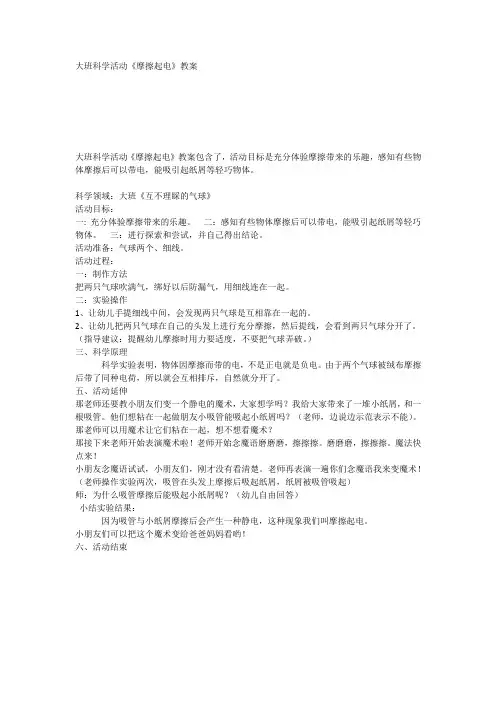 大班科学活动《摩擦起电》教案